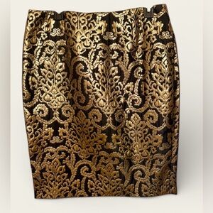 NWT Luxurious Black and Gold Brocade Pencil Skirt